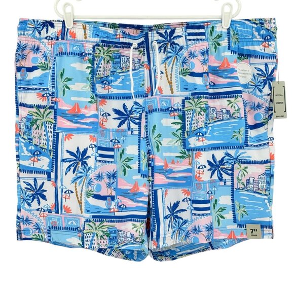 George Men's Stretch Above The Knee Novelty UPF 50 White Postcard Shorts 3XL NWT - Picture 1 of 12